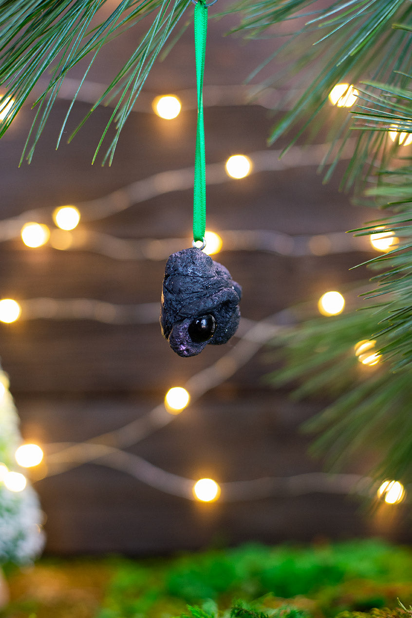 Lump of Coal Ornament w/ Green Ribbon #027