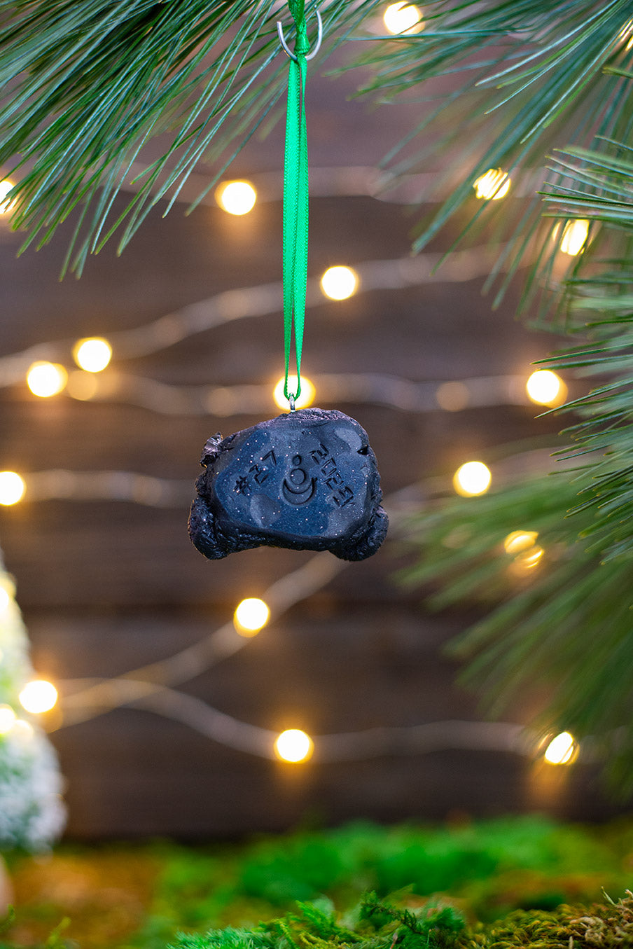 Lump of Coal Ornament w/ Green Ribbon #027