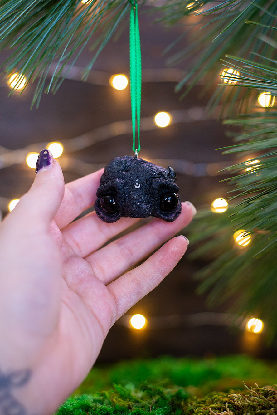 Lump of Coal Ornament w/ Green Ribbon #027