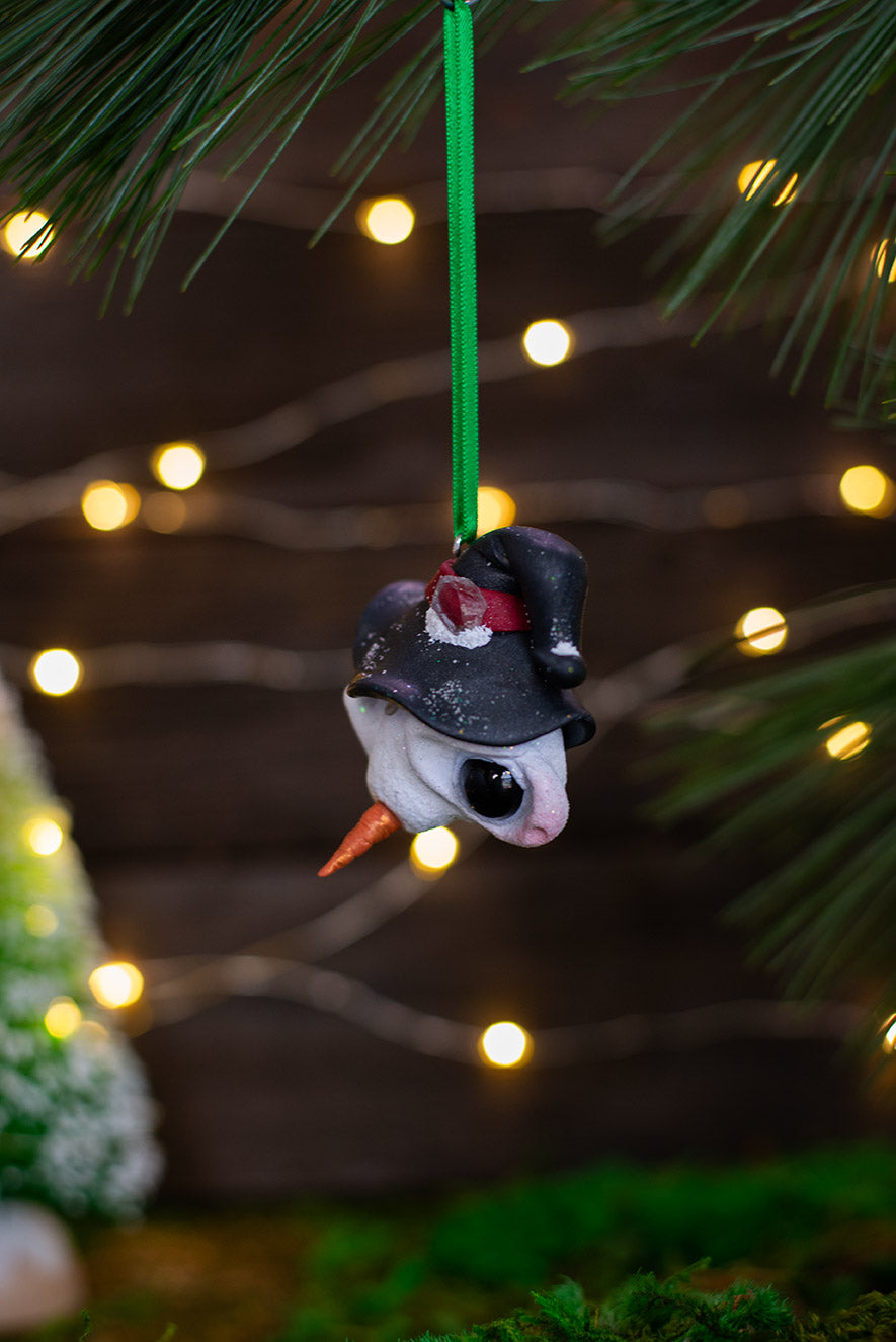 Witchy Snowmish Ornament w/ Green Ribbon #031
