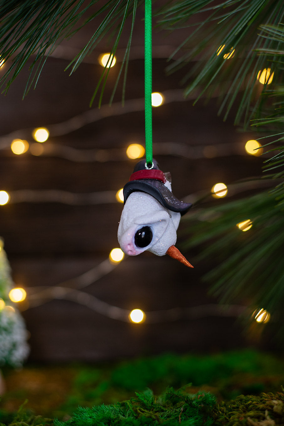 Witchy Snowmish Ornament w/ Green Ribbon #031