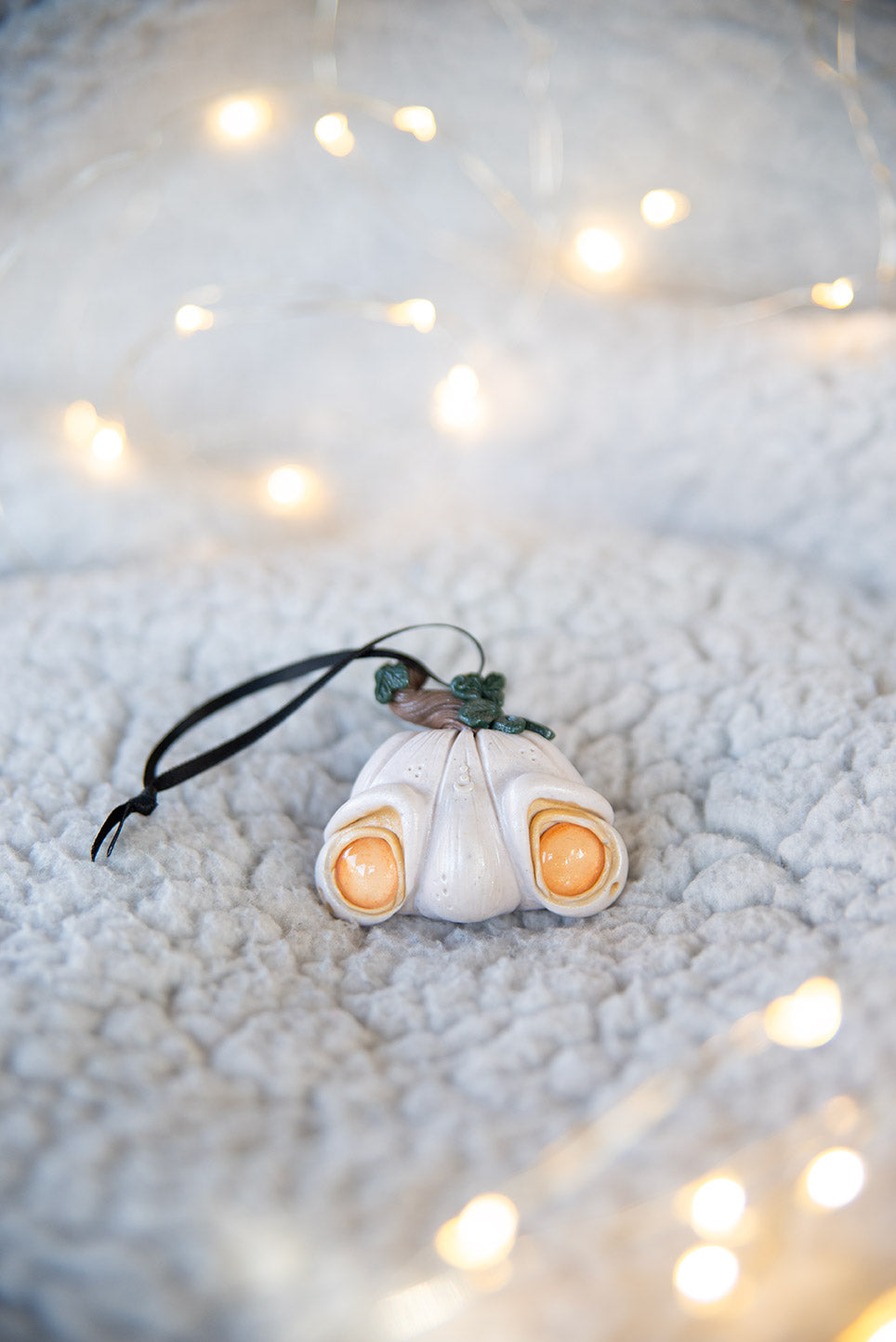 White Pumpkin Ornament w/ Cream Ribbon #39 (right)