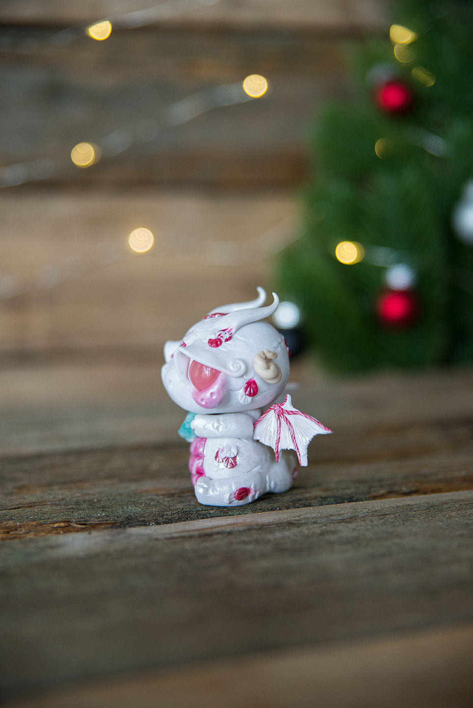Red Candy Cane Dragon Mish w/ Cherry Quartz Eyes & Amazonite #102