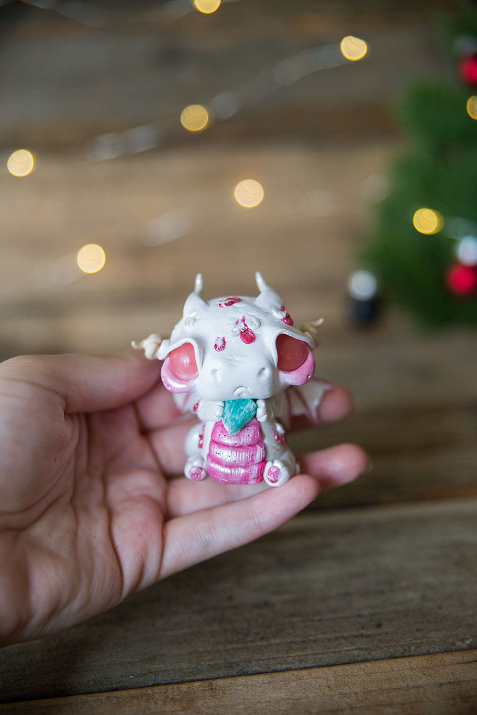 Red Candy Cane Dragon Mish w/ Cherry Quartz Eyes & Amazonite #102