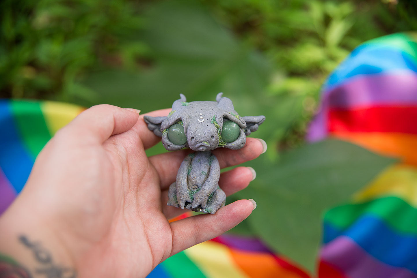 Mossy Gargoyle Mish w/ jade eyes & obsidian #132