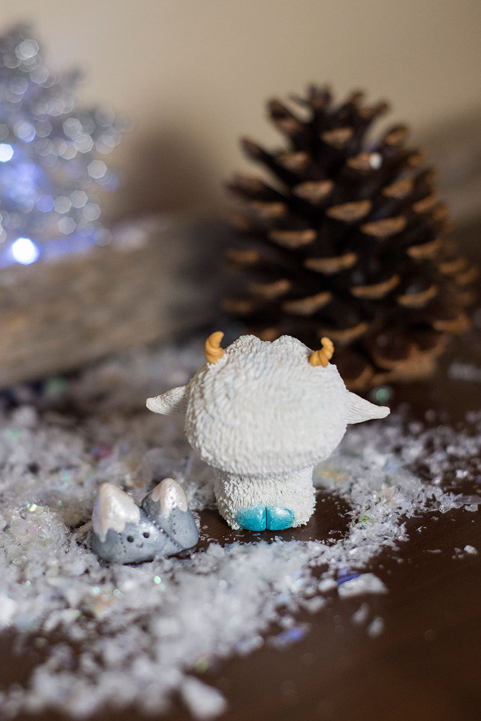 Glacier the Yeti Mish and pet Double Peak Mountain - OOAK collectible handmade polymer clay art toy gift