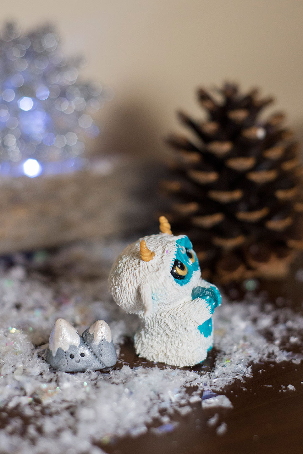Glacier the Yeti Mish and pet Double Peak Mountain - OOAK collectible handmade polymer clay art toy gift