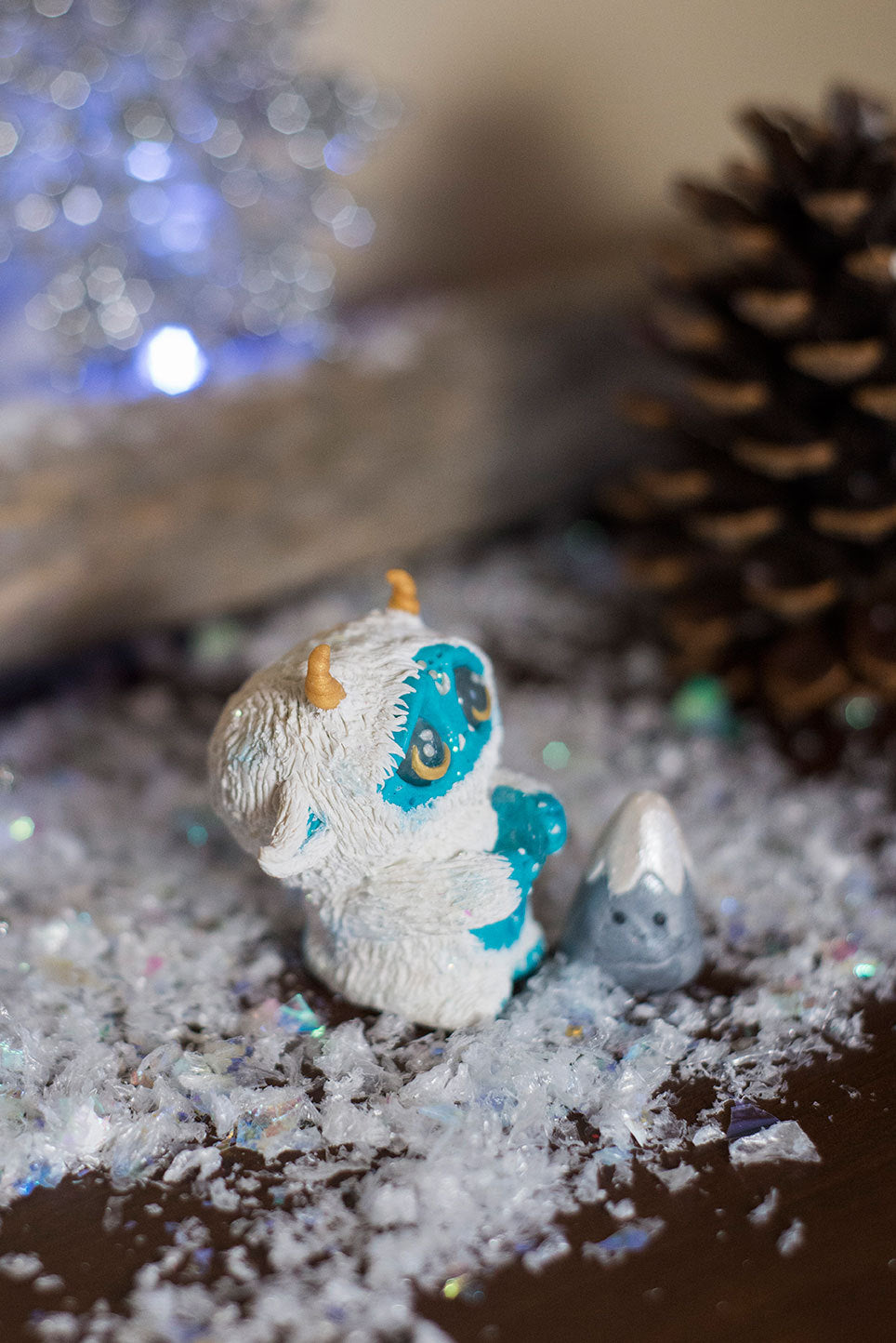 Frost the Yeti Mish and pet Mountain - OOAK collectible handmade polymer clay art toy gift
