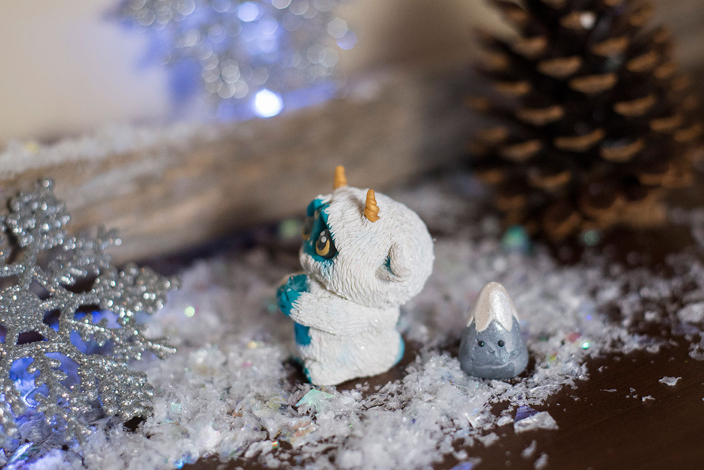 Frost the Yeti Mish and pet Mountain - OOAK collectible handmade polymer clay art toy gift