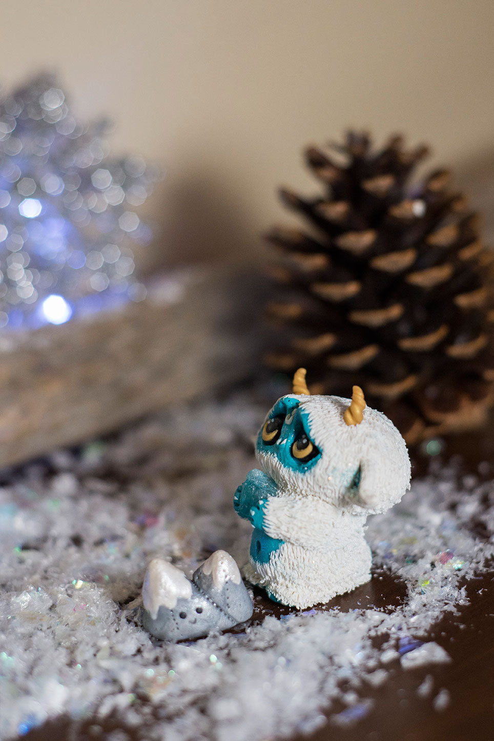 Glacier the Yeti Mish and pet Double Peak Mountain - OOAK collectible handmade polymer clay art toy gift