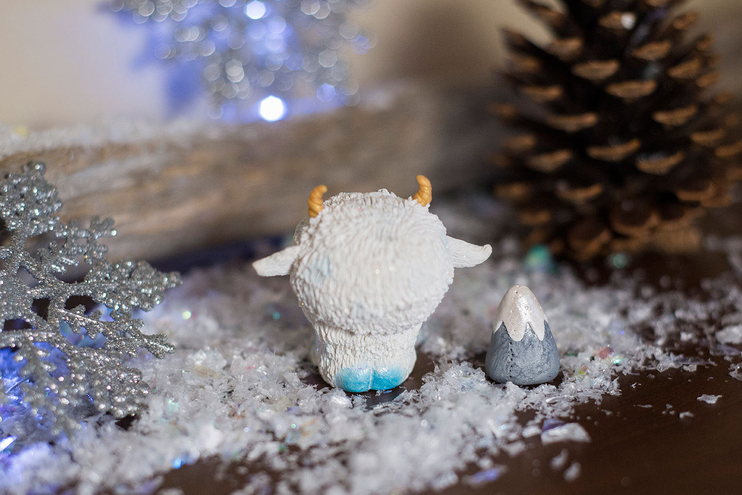 Frost the Yeti Mish and pet Mountain - OOAK collectible handmade polymer clay art toy gift