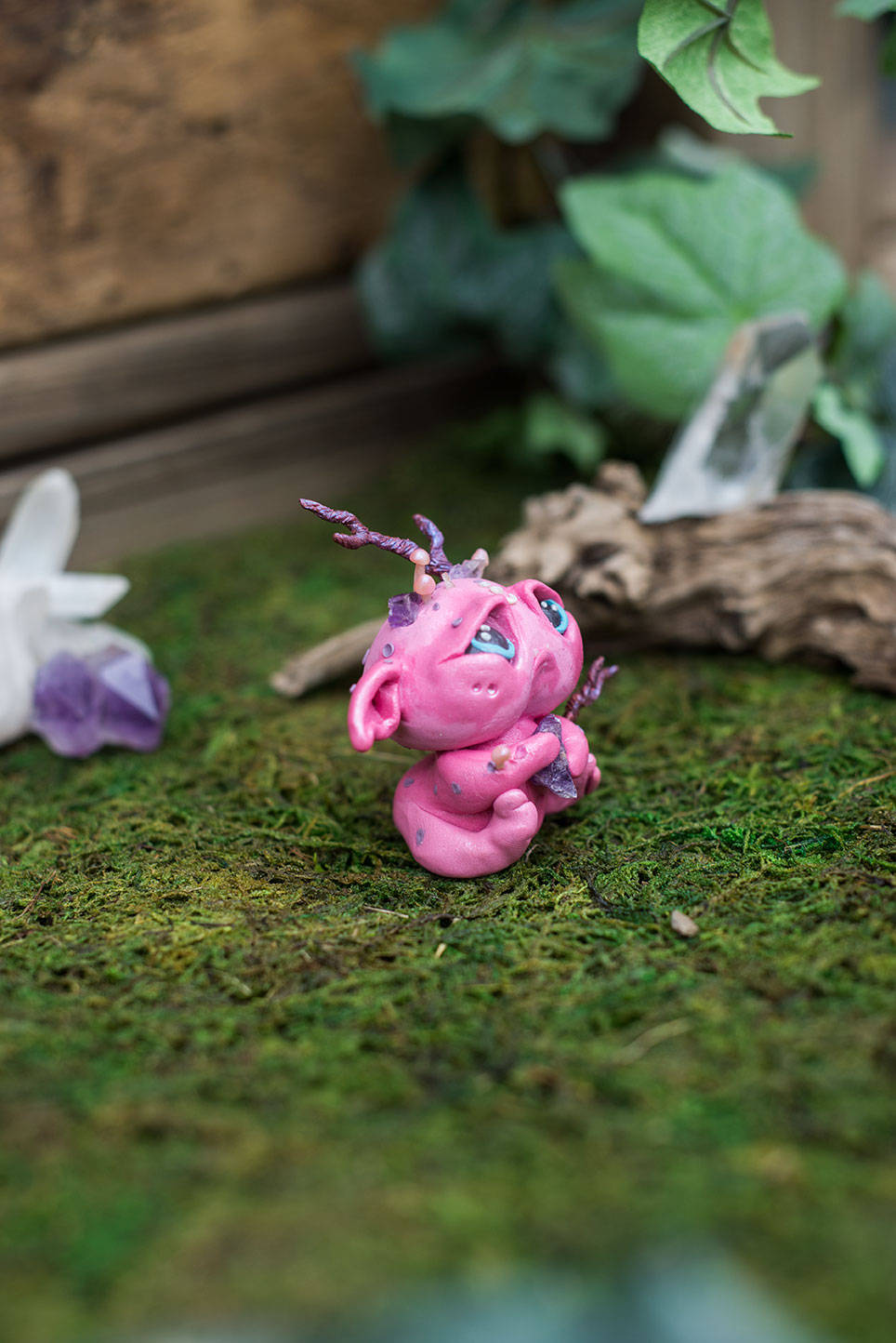 Pink Goblin Mish - OOAK collectible handmade polymer clay art toy gift