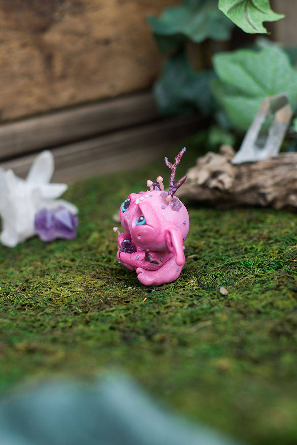 Pink Goblin Mish - OOAK collectible handmade polymer clay art toy gift
