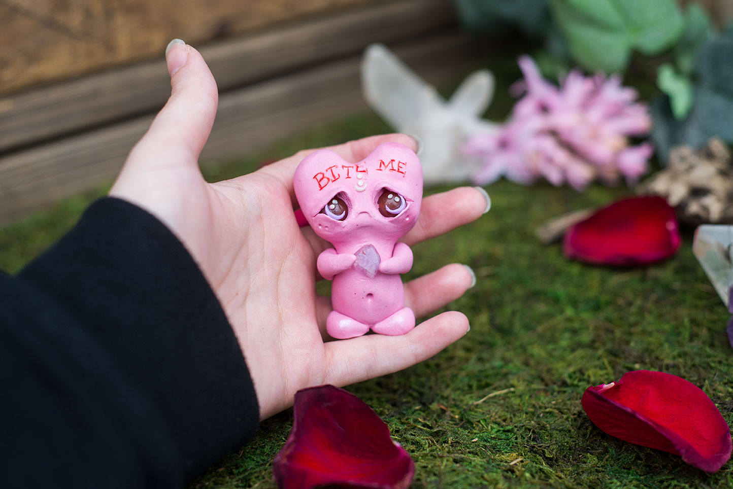 SALE!!! Bite Me Conversation Heart Mish - OOAK collectible handmade polymer clay art toy gift