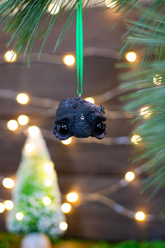 Lump of Coal Ornament w/ Green Ribbon #027