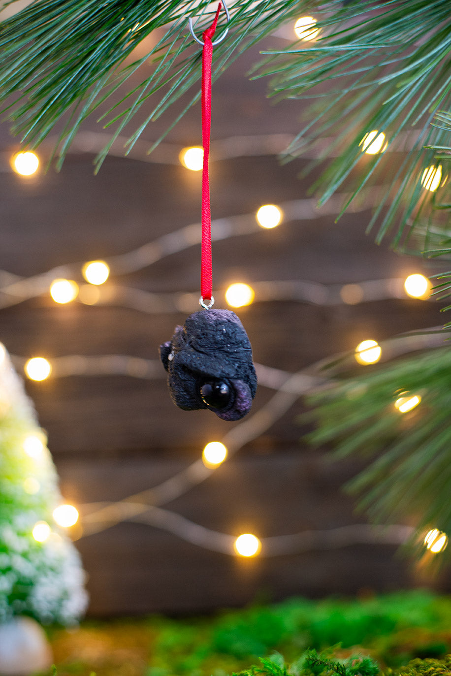 Lump of Coal Ornament w/ Red Ribbon #026