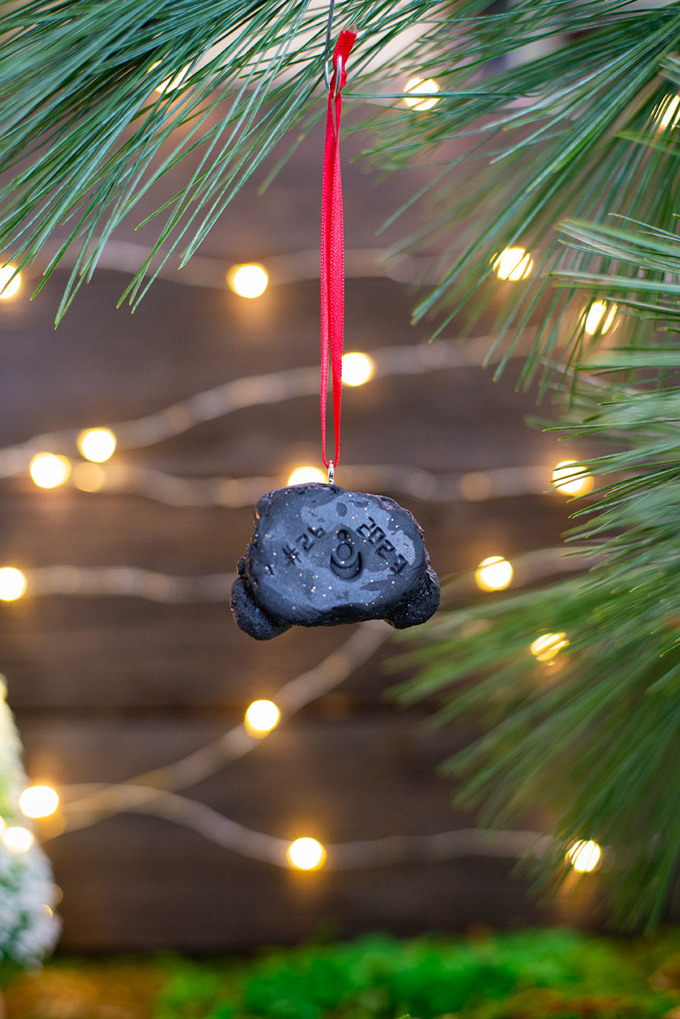 Lump of Coal Ornament w/ Red Ribbon #026