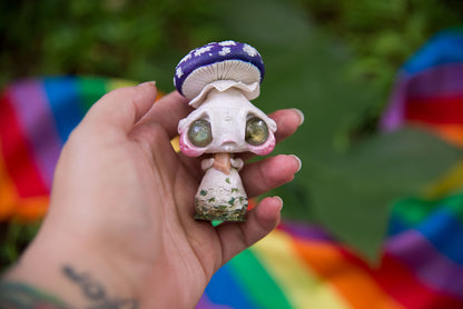 Gender Queer Mishroom w/ labradorite eyes & peach moonstone #133