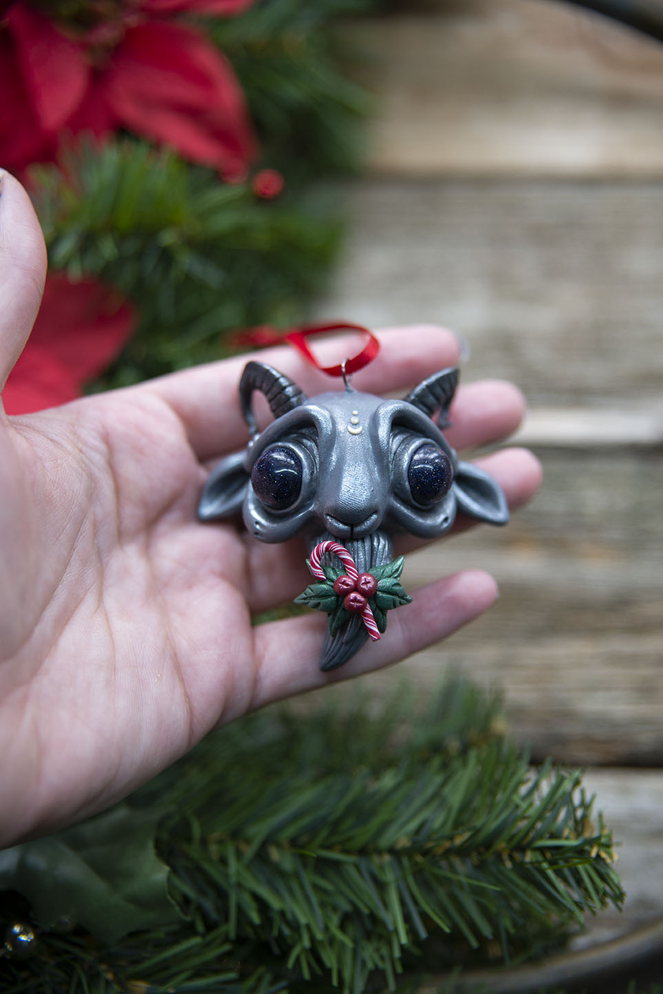 Gray Yule Goat Ornament #2