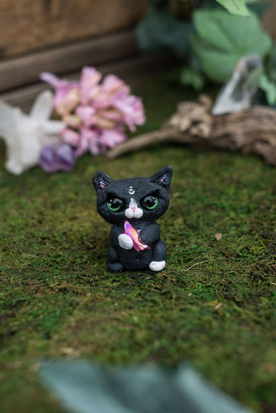 SALE!!! Black & White Angry Cat Mish - OOAK collectible handmade polymer clay art toy gift