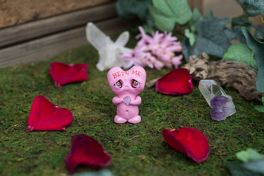 SALE!!! Bite Me Conversation Heart Mish - OOAK collectible handmade polymer clay art toy gift