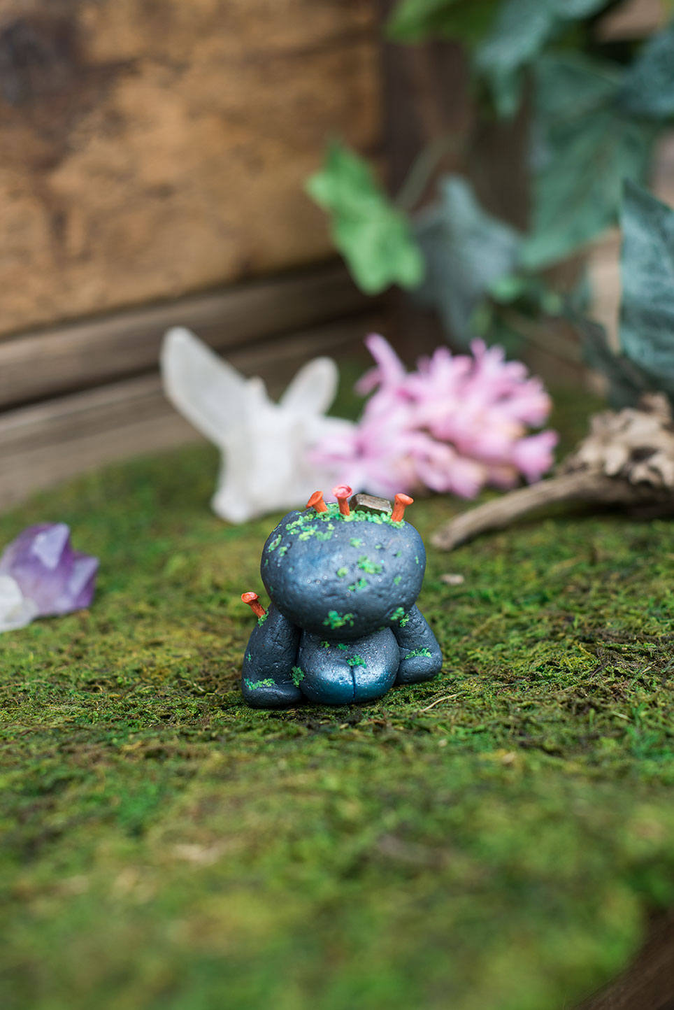 Dark Rock Golem Mish - OOAK collectible handmade polymer clay art toy gift