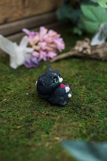 SALE!!! Black & White Angry Cat Mish - OOAK collectible handmade polymer clay art toy gift