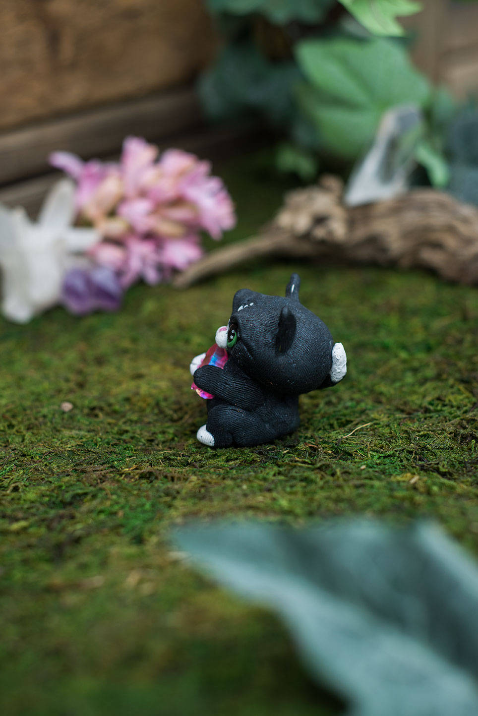 SALE!!! Black & White Angry Cat Mish - OOAK collectible handmade polymer clay art toy gift