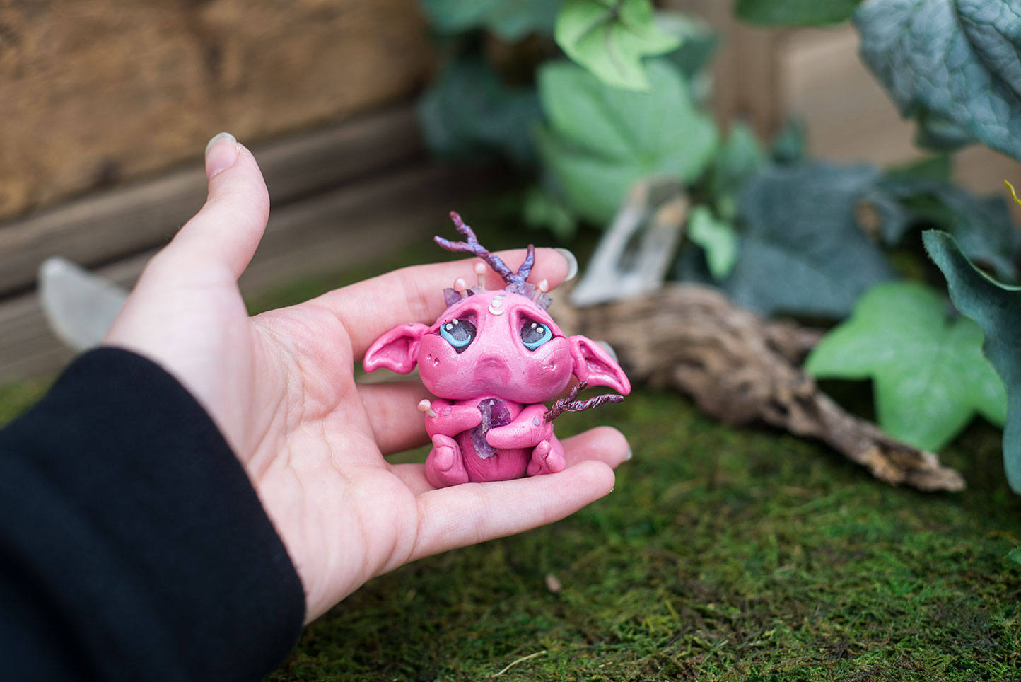 Pink Goblin Mish - OOAK collectible handmade polymer clay art toy gift
