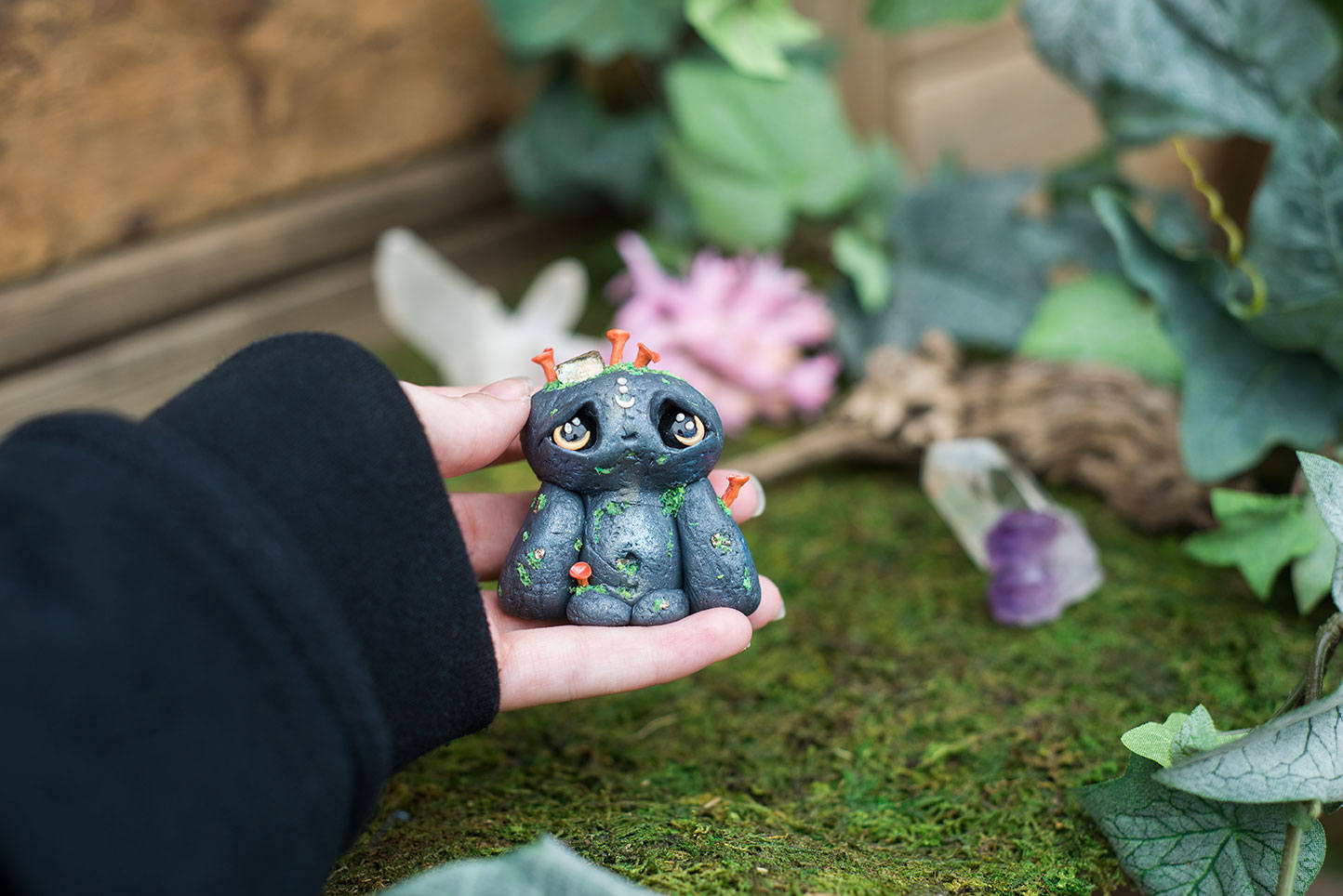Dark Rock Golem Mish - OOAK collectible handmade polymer clay art toy gift