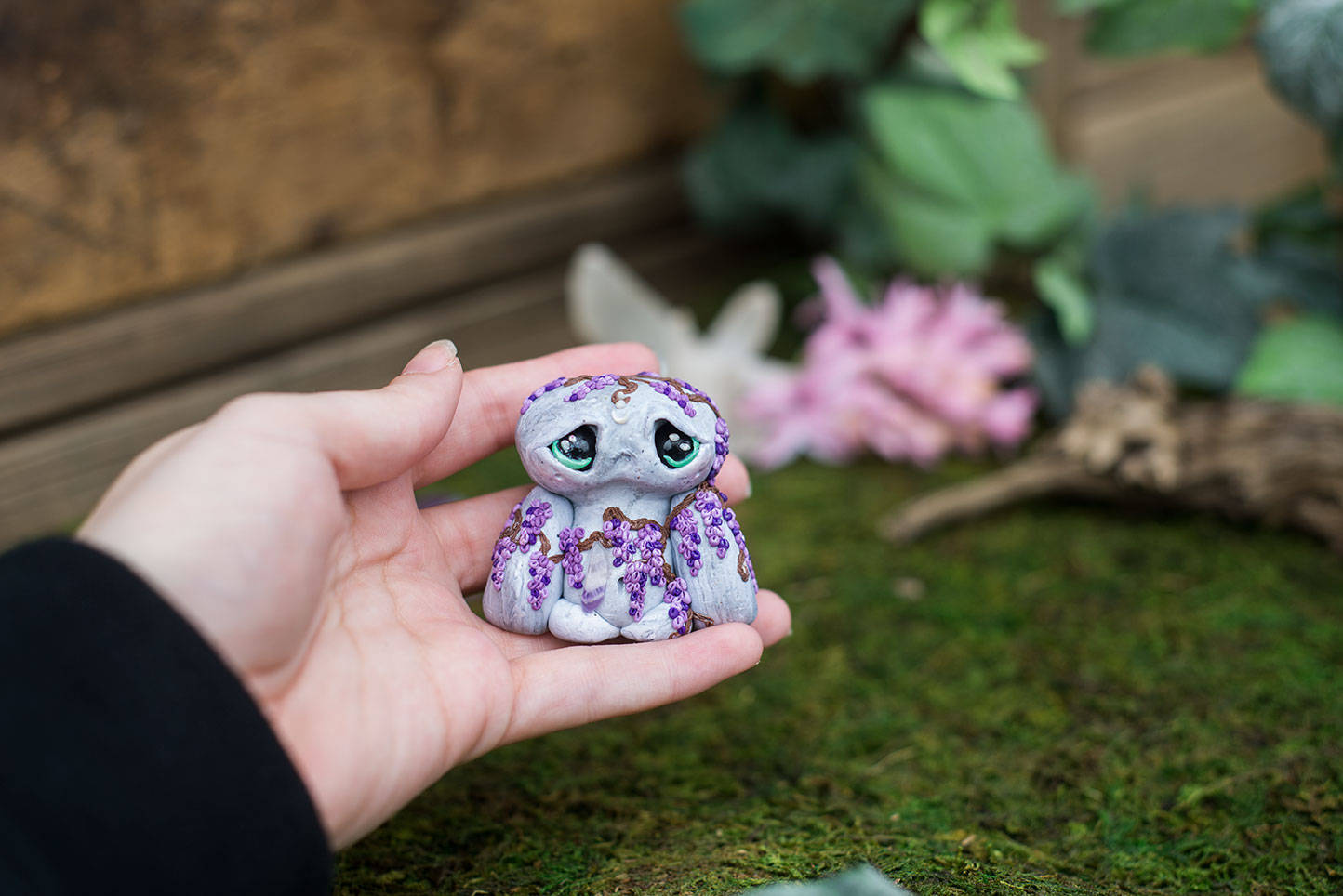 Marble w/ Wisteria Rock Golem Mish - OOAK collectible handmade polymer clay art toy gift