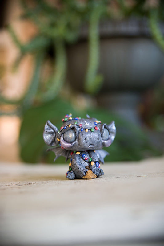 SALE! Gargoyle wearing String of lights with labradorite eyes, holding tigers eye #106