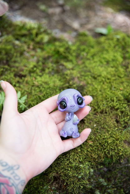 Purple Alien Mish w/ black agate eyes & fluorite #142